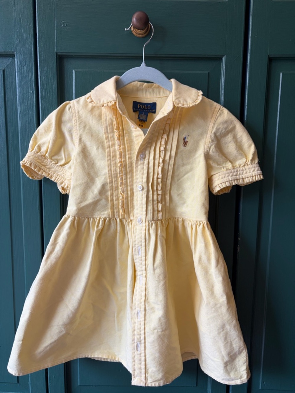 Polo by Ralph Lauren Girls' Pale Yellow Puff Sleeve Dress Top